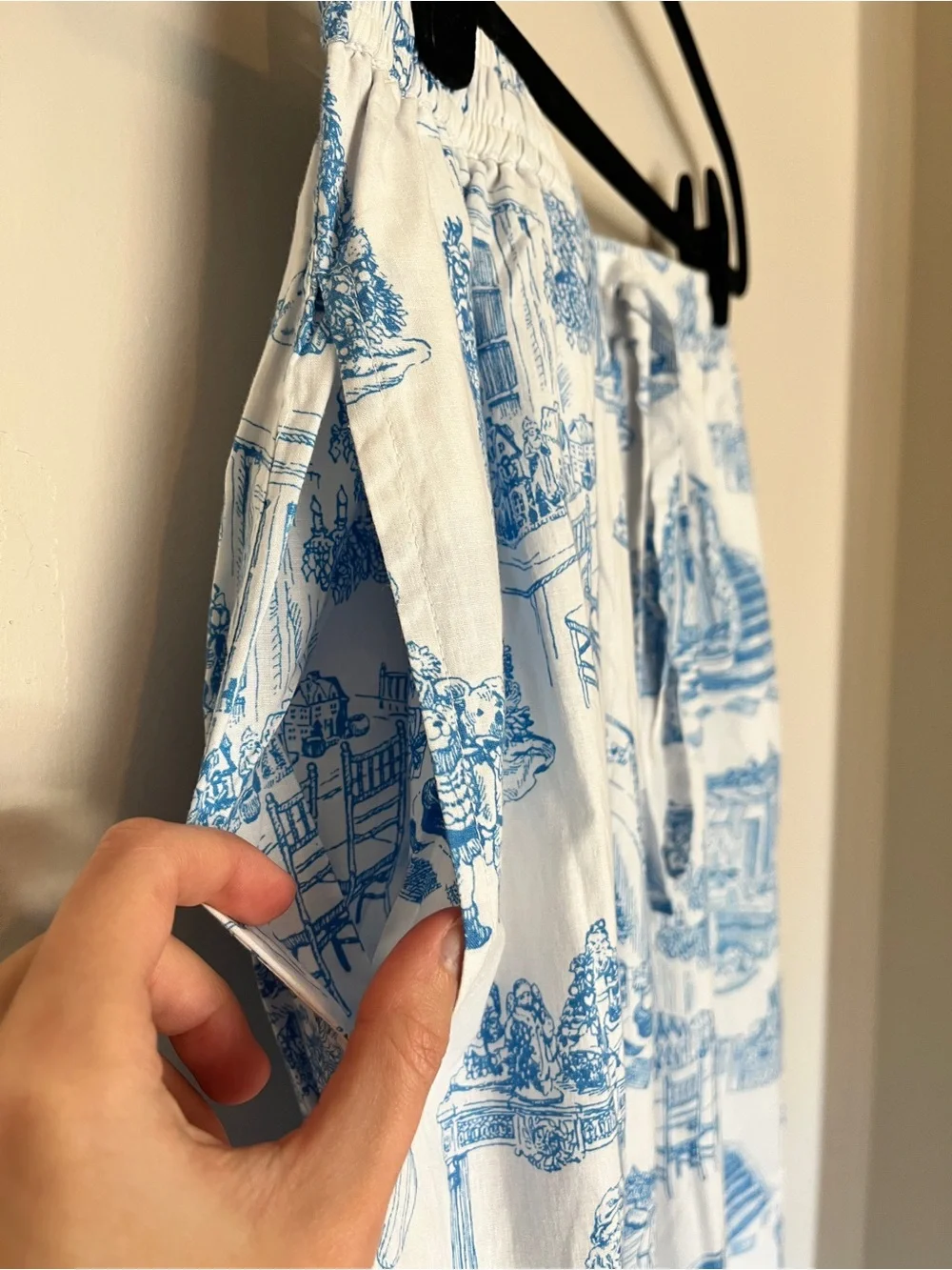 Printfresh x Kathy Hilton Holiday Toile Long Sleep Set Pajamas Blue White XS NWT